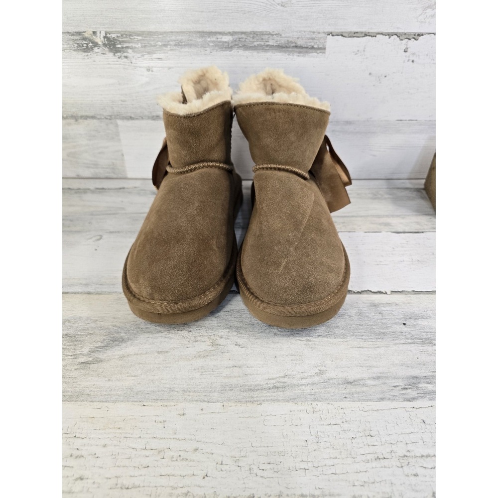 PAWZ by Bearpaw Womens Brown Suede Ankle Boots Ribbon Bow Size 6 WMPW22BP003